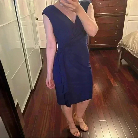 Lauren Ralph Lauren Dress Surplice Wrap Front Sleeveless Royal Blue  Size 2 - Picture 12 of 16